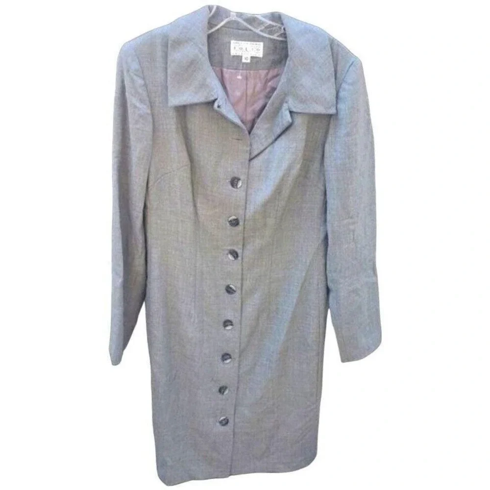 Vintage 80's Saks Fifth Avenue‎ Folio Collection Wool Gray Coat Dress SZ 10NWOT